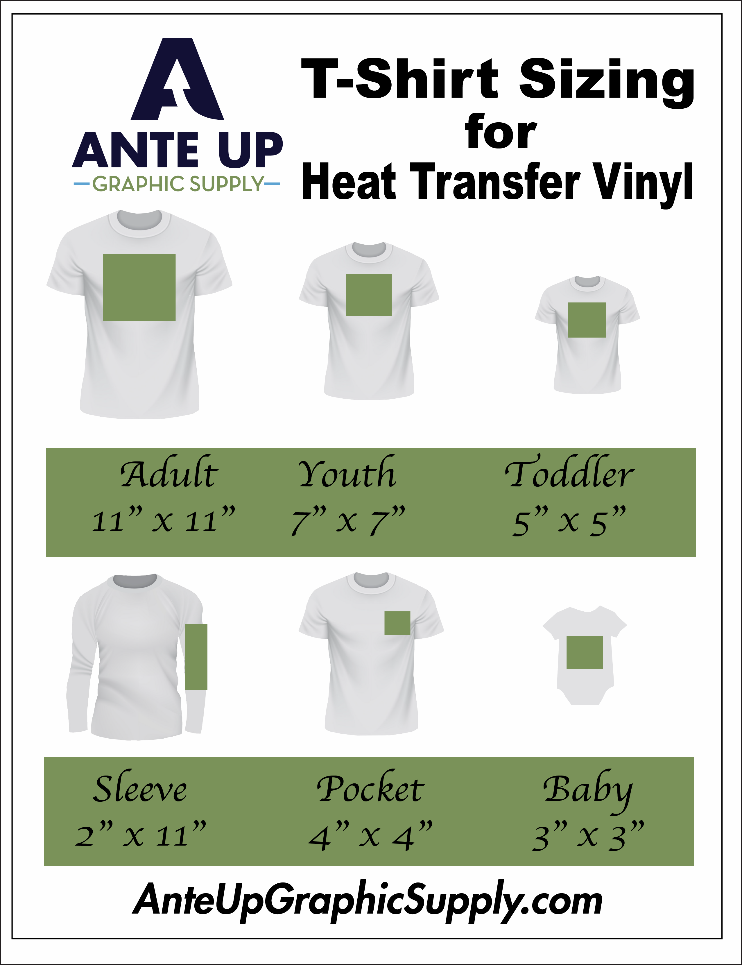 bang Fugtig Etablering T-Shirt Design Size and Placement Chart - Ante Up Graphic Supply